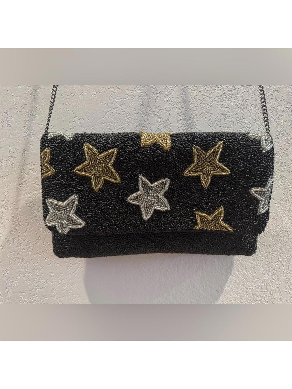 NWOT Beaded Stars Embellished New Years Eve Astrological Handbag Crossbody Purse